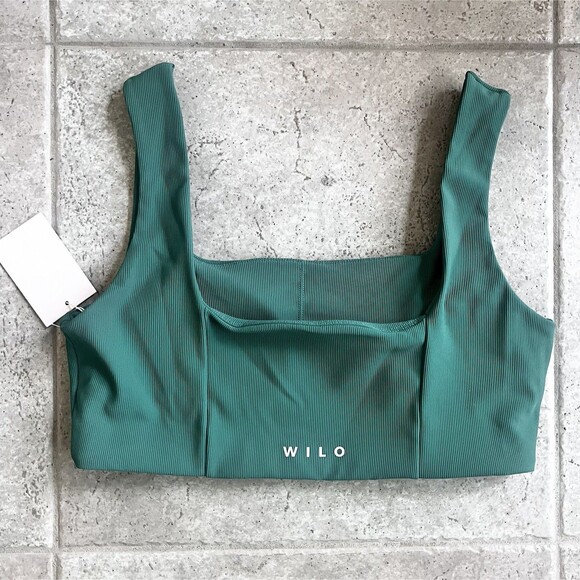 Wilo Sz Large Ribbed Emerald Green Athletic Stretch Sports Bra Removable Pad NWT - Picture 2 of 5